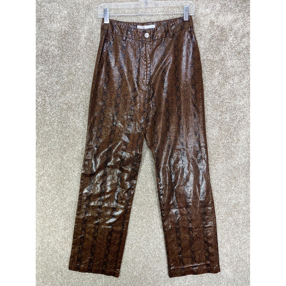 Salty Faux Leather Snakeskin Print Straight Leg Pants Womens M Brown High Rise